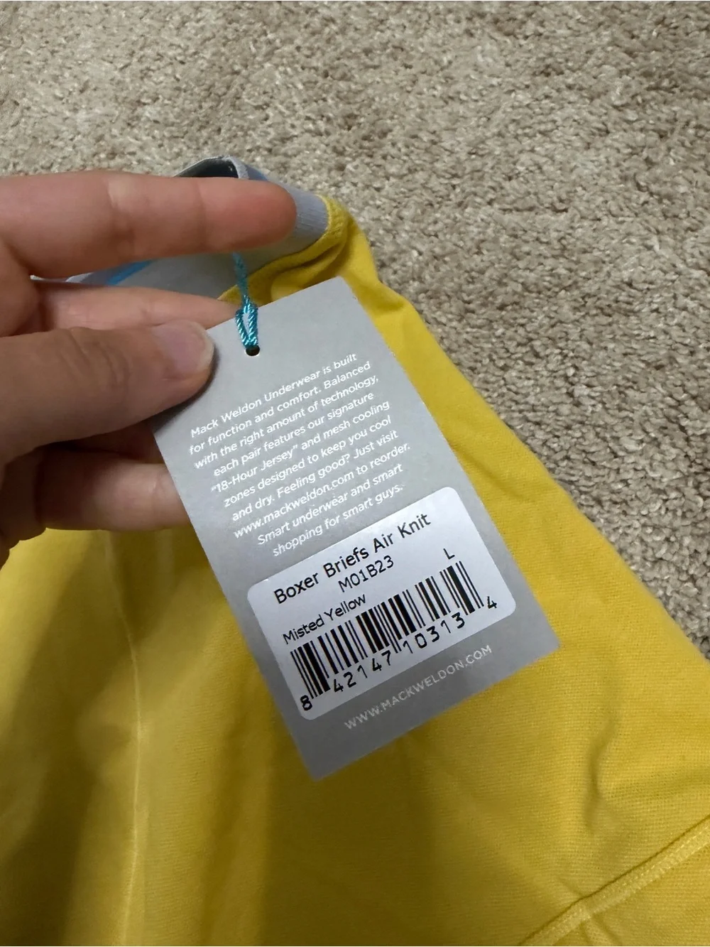 Mack Weldon Air Knit Boxer Brief Misted Yellow - Large NWT